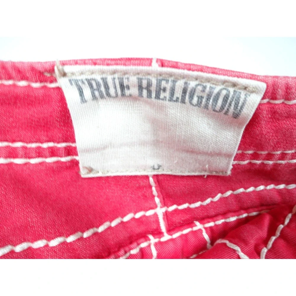 VTG Y2K True Religion Cargo Shorts XL Red White Contrast Stitch Baggy Streetwear